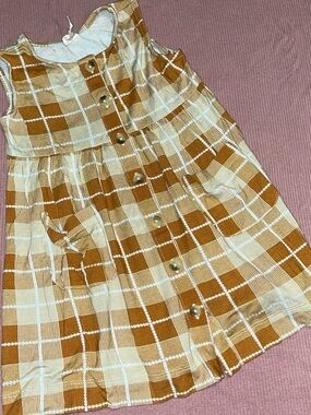 kate quinn Brown and Cream Plaid Button-Front Sundress
